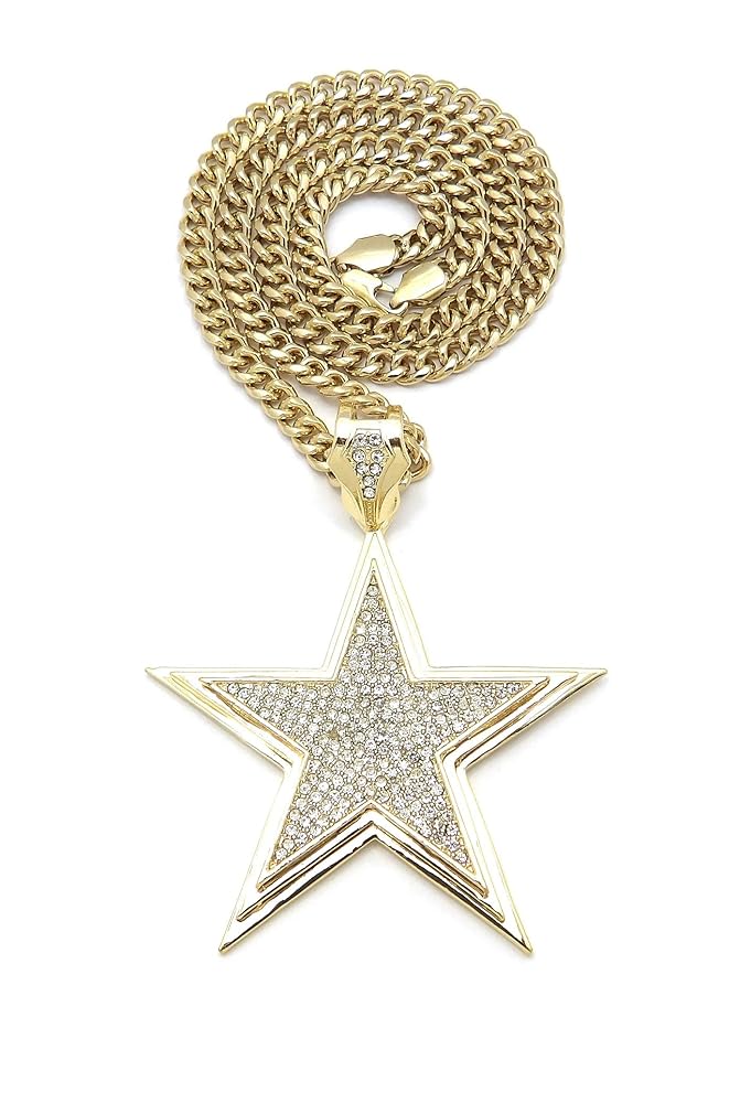 BLINGFACTORY HIP HOP ICED GOLD PT LARGE STAR PENDANT & 6mm